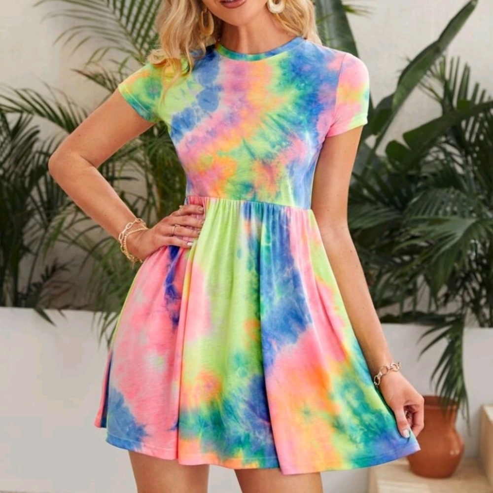 CLOSET CLOSEDOWN⚠️🚨Shein Tie Dye Short Sleeve Summer Dress